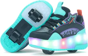 Roller Shoes with 16 LED Combinations for Girls Boys Roller Sneakers with 2-Wheels USB Rechargeable for Christmas Birthday Children Party Show Gift