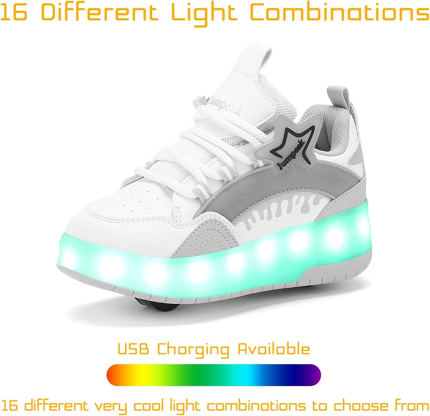 Roller Shoes with 16 LED Combinations for Girls Boys Roller Sneakers with 2-Wheels USB Rechargeable for Christmas Birthday Children Party Show Gift