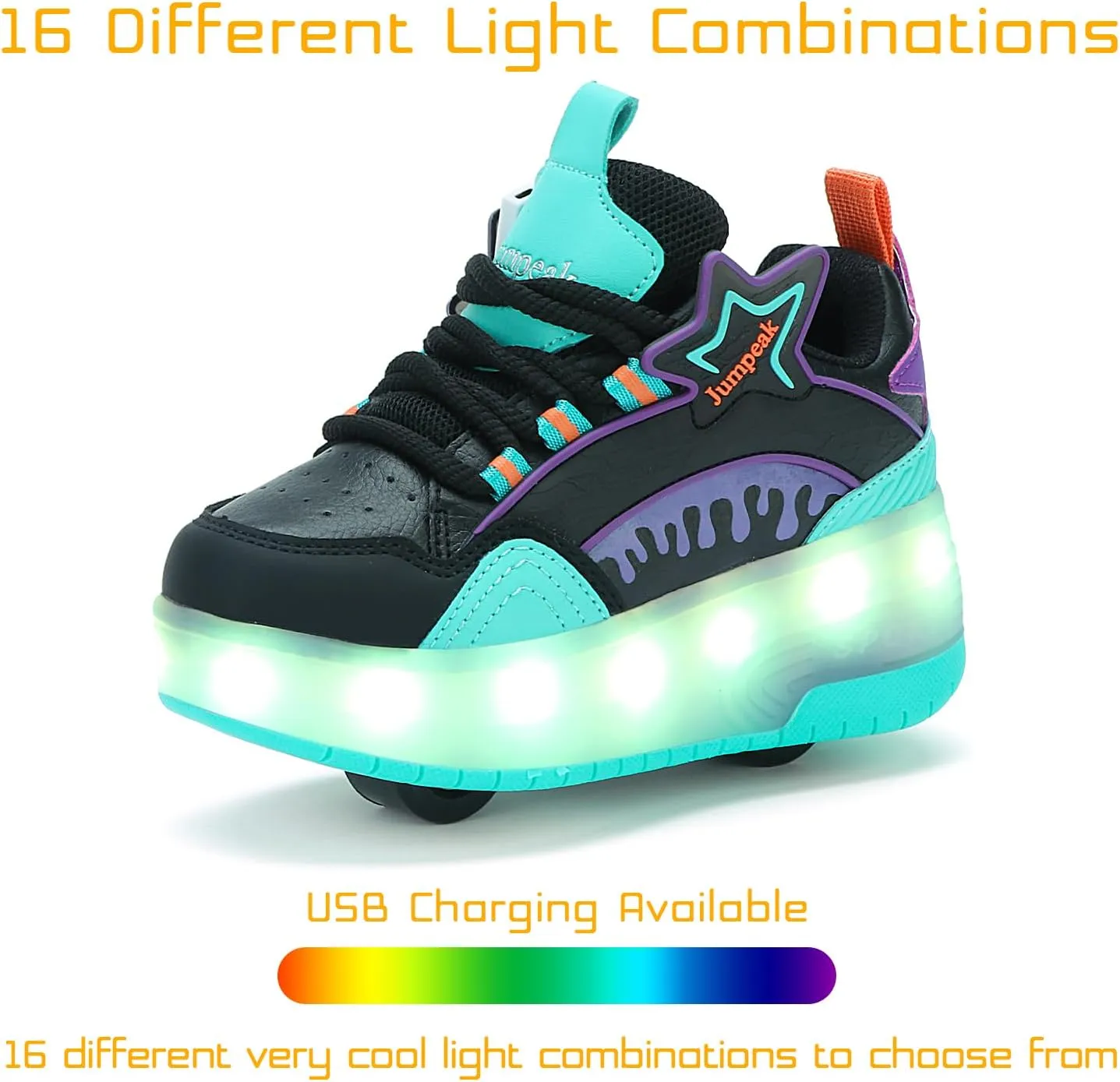 Roller Shoes with 16 LED Combinations for Girls Boys Roller Sneakers with 2-Wheels USB Rechargeable for Christmas Birthday Children Party Show Gift