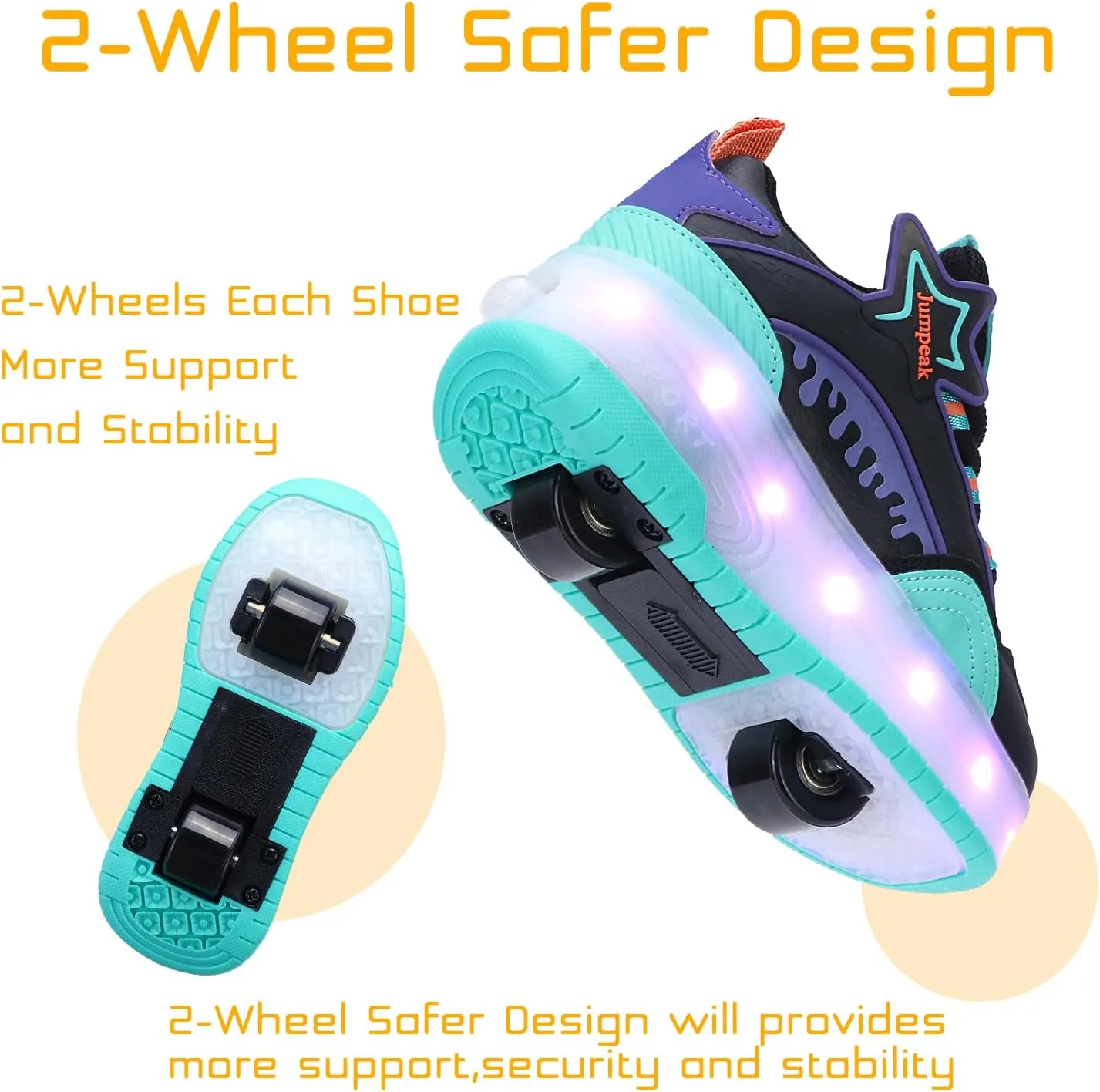 Roller Shoes with 16 LED Combinations for Girls Boys Roller Sneakers with 2-Wheels USB Rechargeable for Christmas Birthday Children Party Show Gift