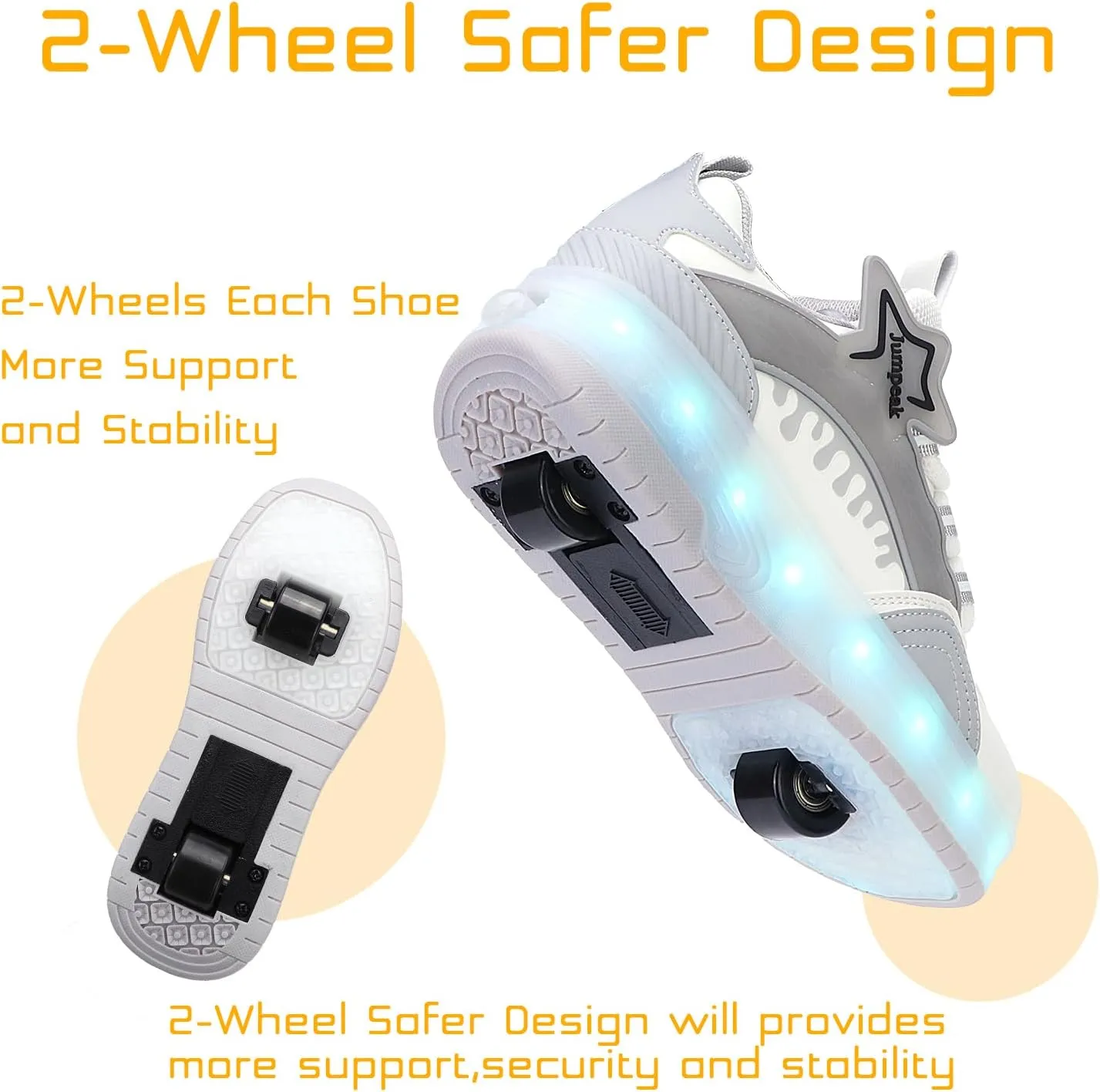 Roller Shoes with 16 LED Combinations for Girls Boys Roller Sneakers with 2-Wheels USB Rechargeable for Christmas Birthday Children Party Show Gift