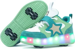 Roller Shoes with 16 LED Combinations for Girls Boys Roller Sneakers with 4-Wheels USB Rechargeable for Christmas Birthday Children Party Show Gift