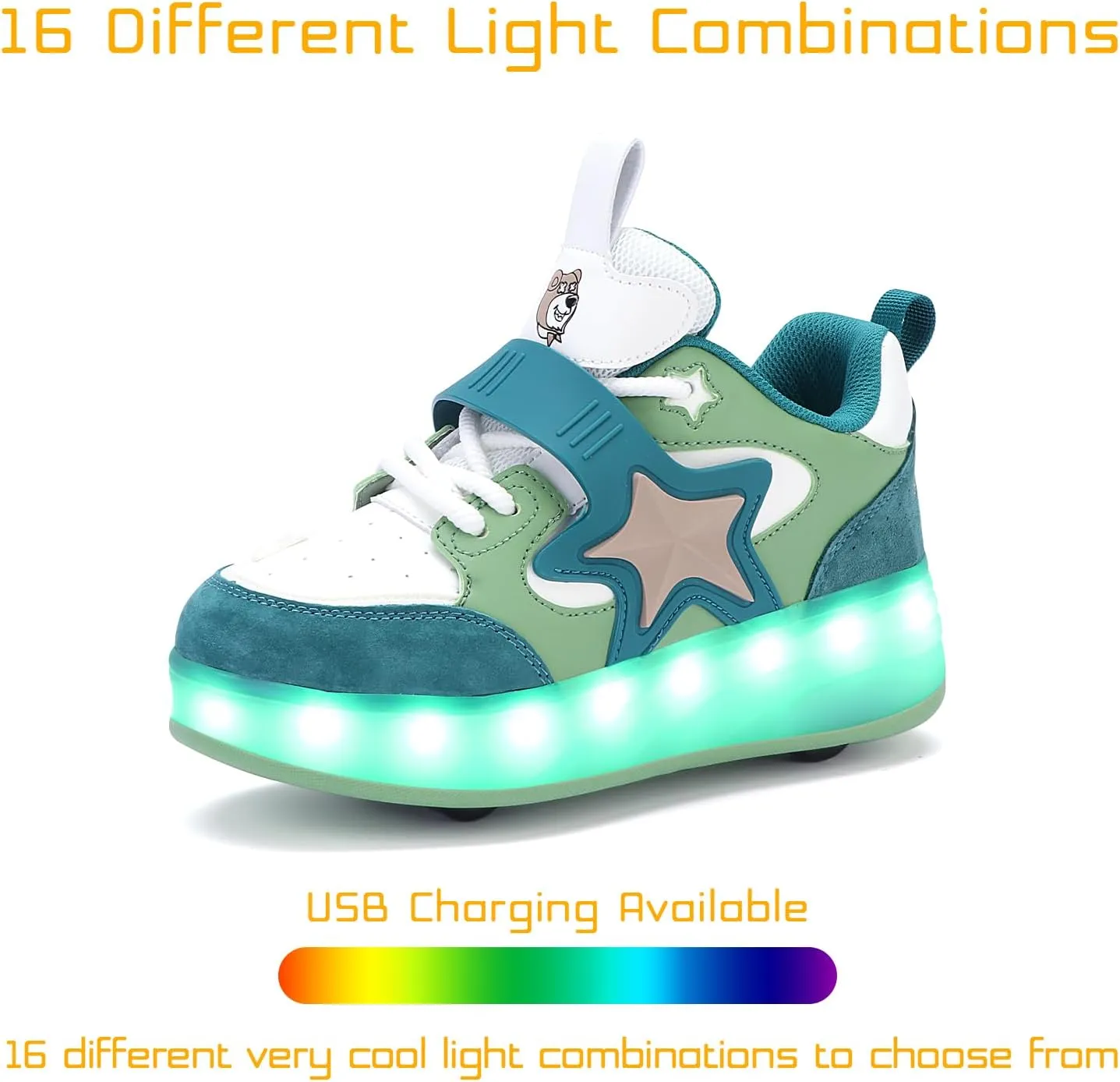 Roller Shoes with 16 LED Combinations for Girls Boys Roller Sneakers with 4-Wheels USB Rechargeable for Christmas Birthday Children Party Show Gift