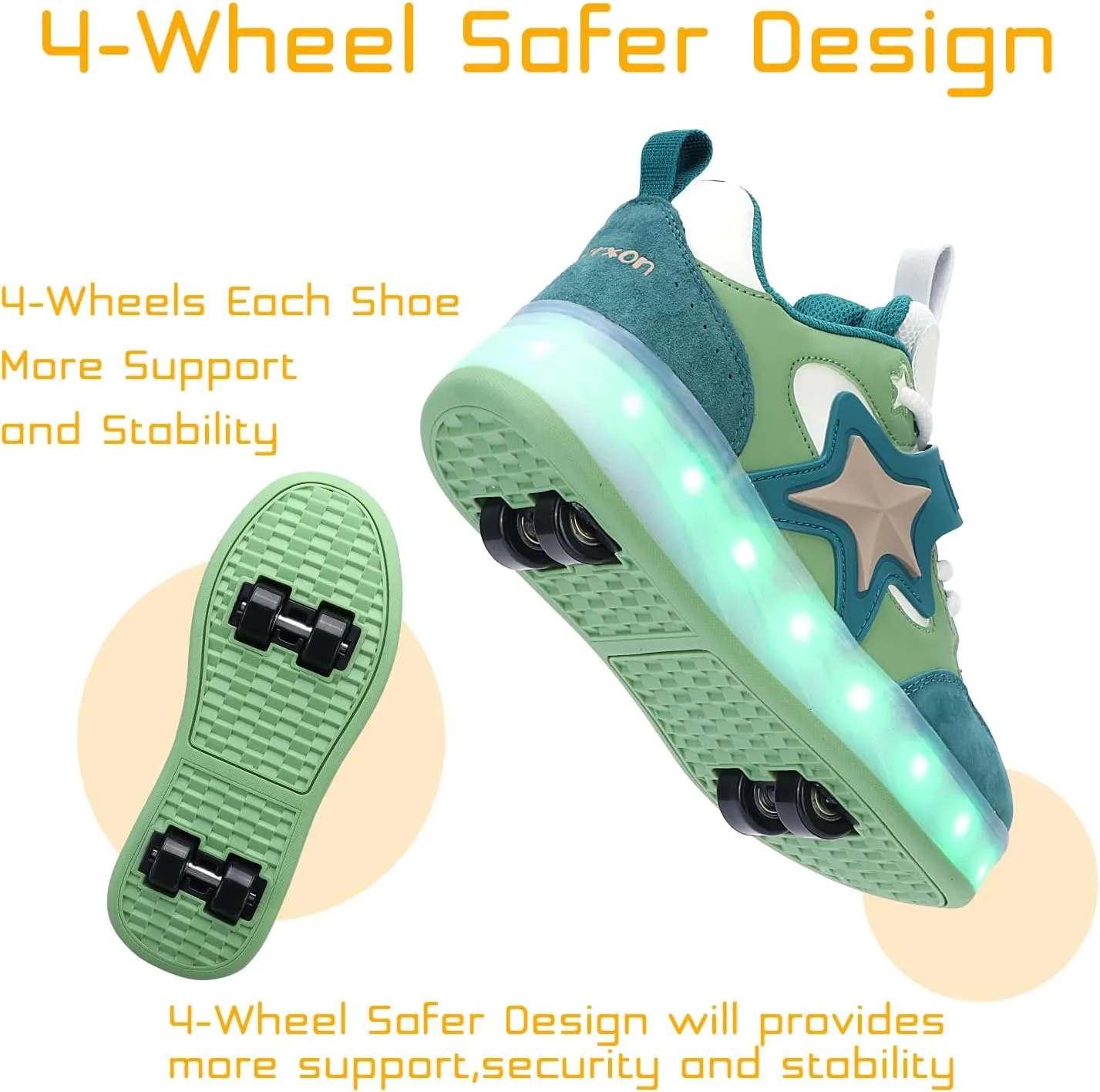 Roller Shoes with 16 LED Combinations for Girls Boys Roller Sneakers with 4-Wheels USB Rechargeable for Christmas Birthday Children Party Show Gift