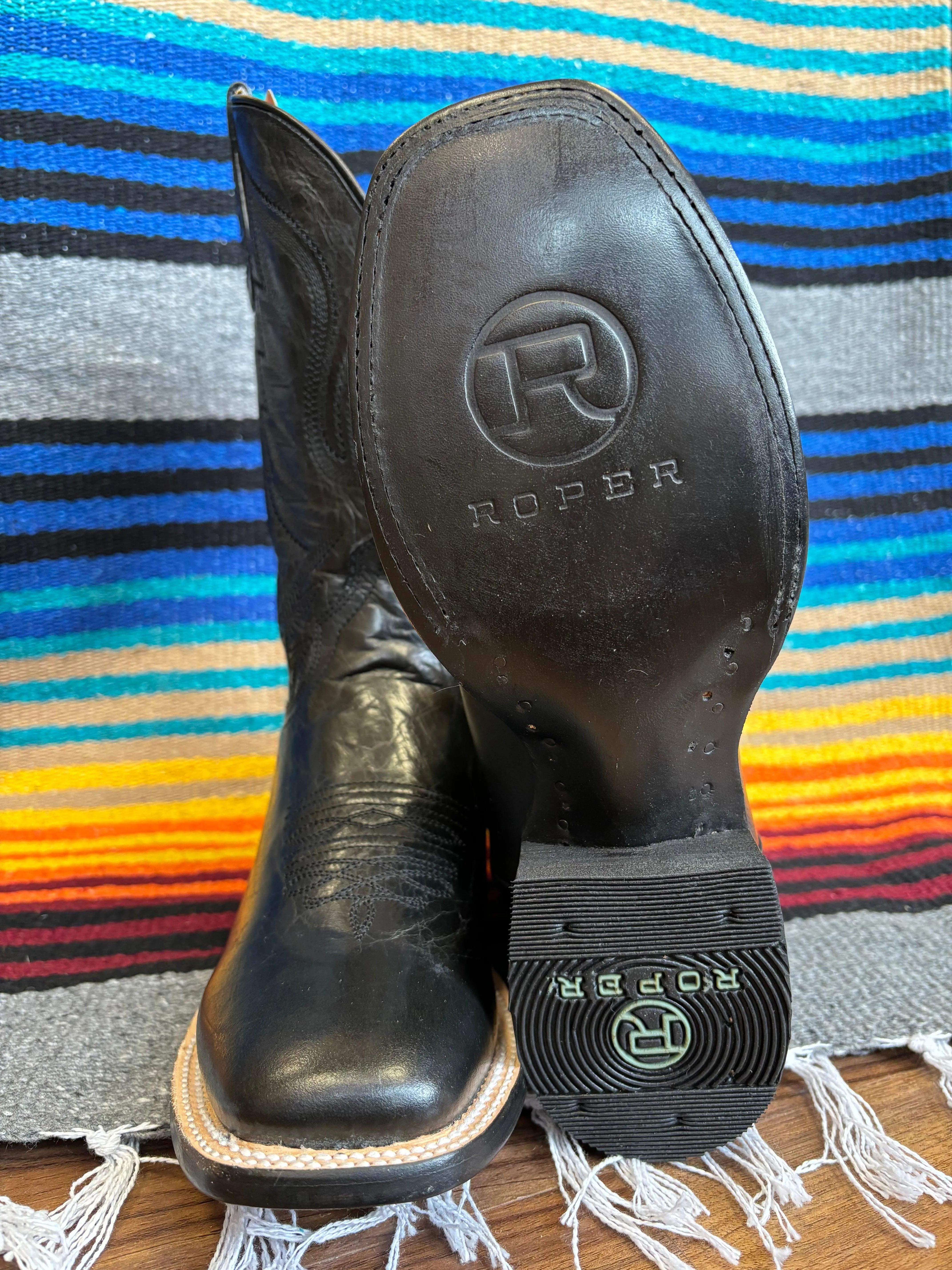 Roper Women's Midnight Black Square Toe Cowgirl Boots 7016-8633