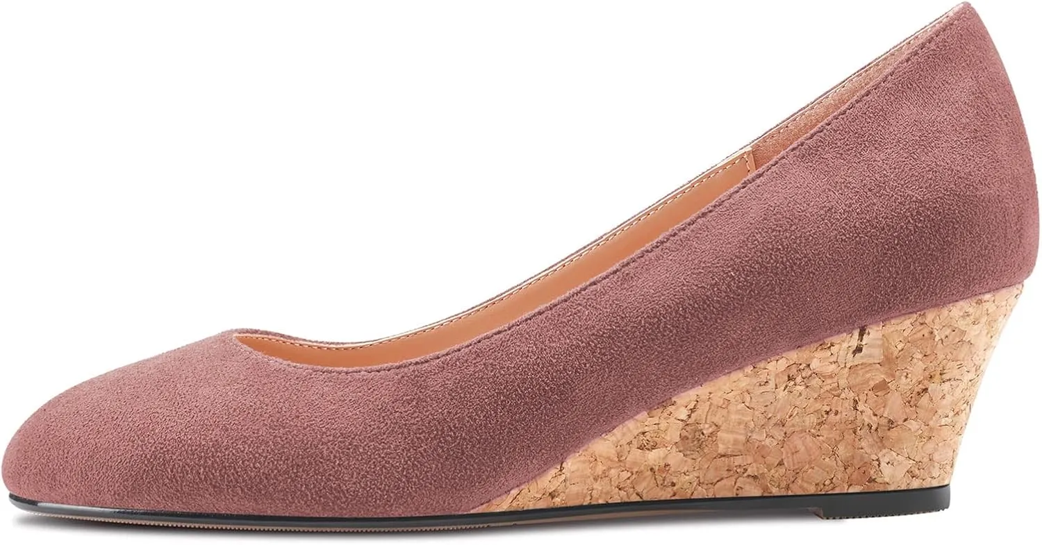Saekcted Women Chunky Block Wedge Heel Close Square Toe Slip-on Pumps Classic Cute Dress Party 2.0 Inches Heels Shoes