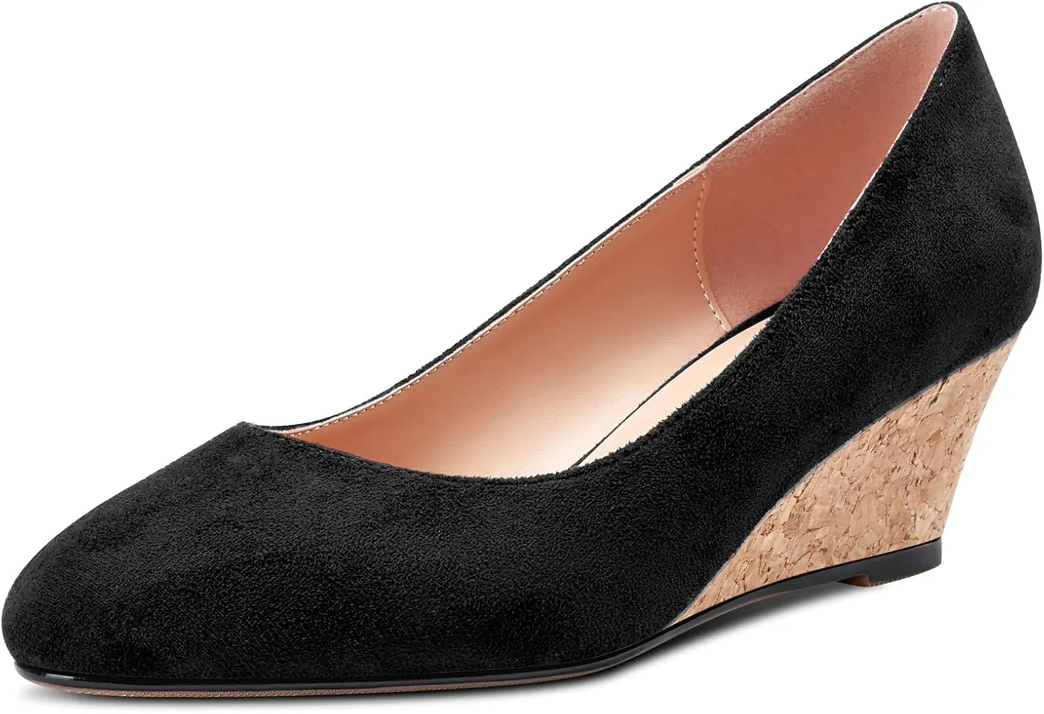 Saekcted Women Chunky Block Wedge Heel Close Square Toe Slip-on Pumps Classic Cute Dress Party 2.0 Inches Heels Shoes