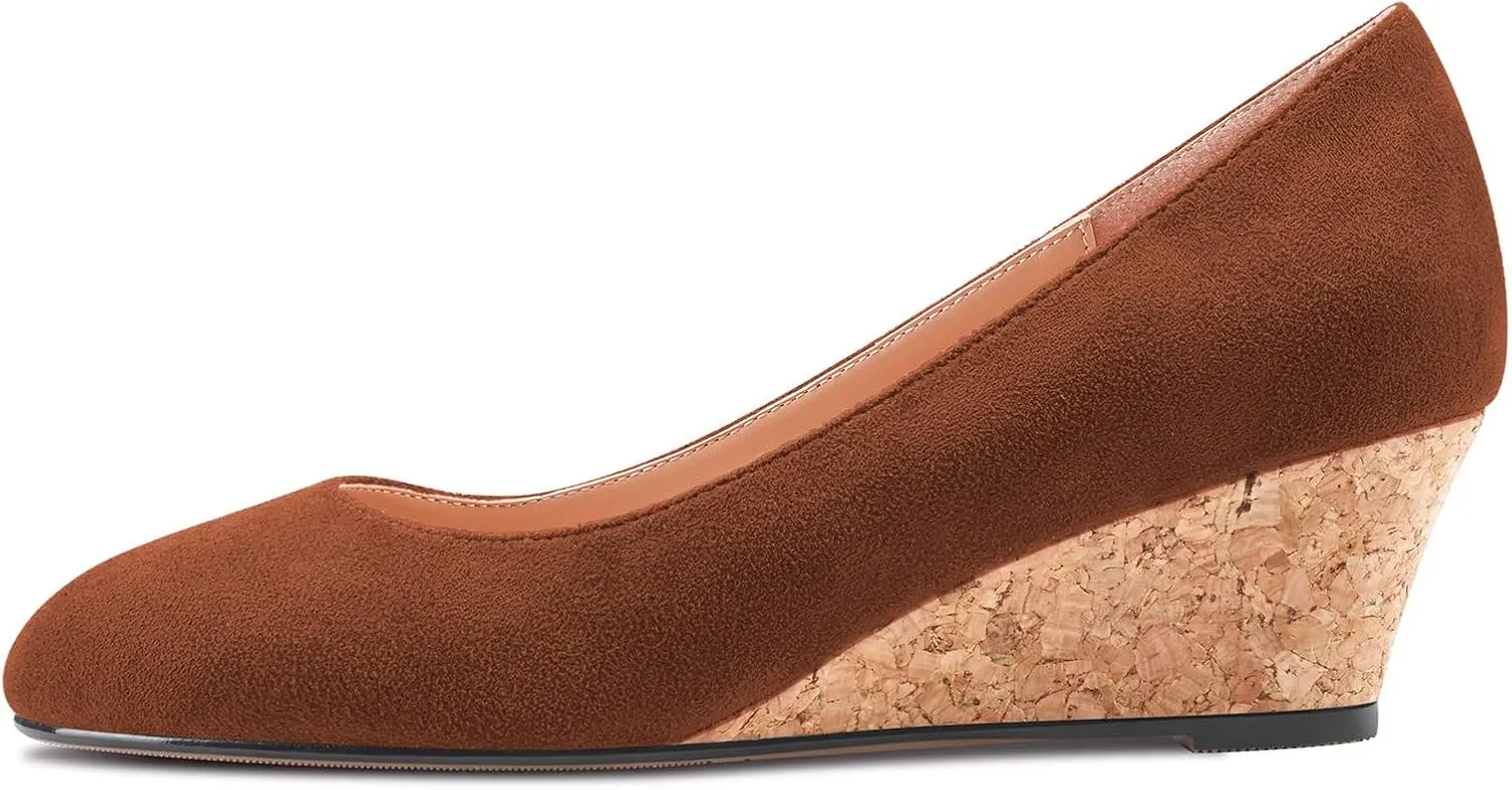 Saekcted Women Chunky Block Wedge Heel Close Square Toe Slip-on Pumps Classic Cute Dress Party 2.0 Inches Heels Shoes