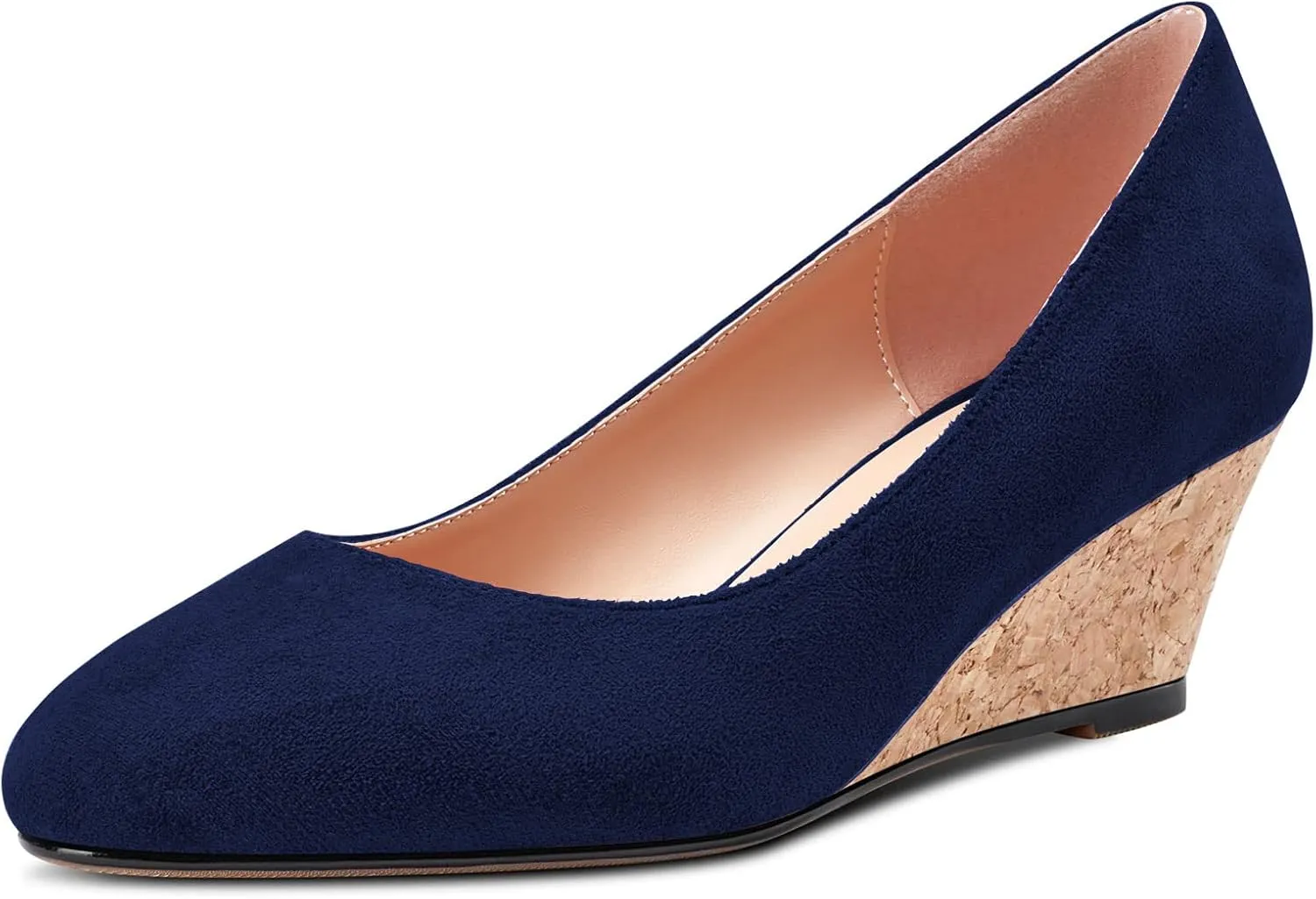 Saekcted Women Chunky Block Wedge Heel Close Square Toe Slip-on Pumps Classic Cute Dress Party 2.0 Inches Heels Shoes