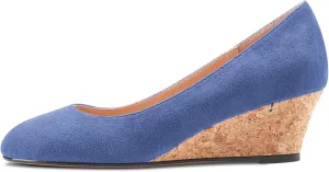 Saekcted Women Chunky Block Wedge Heel Close Square Toe Slip-on Pumps Classic Cute Dress Party 2.0 Inches Heels Shoes