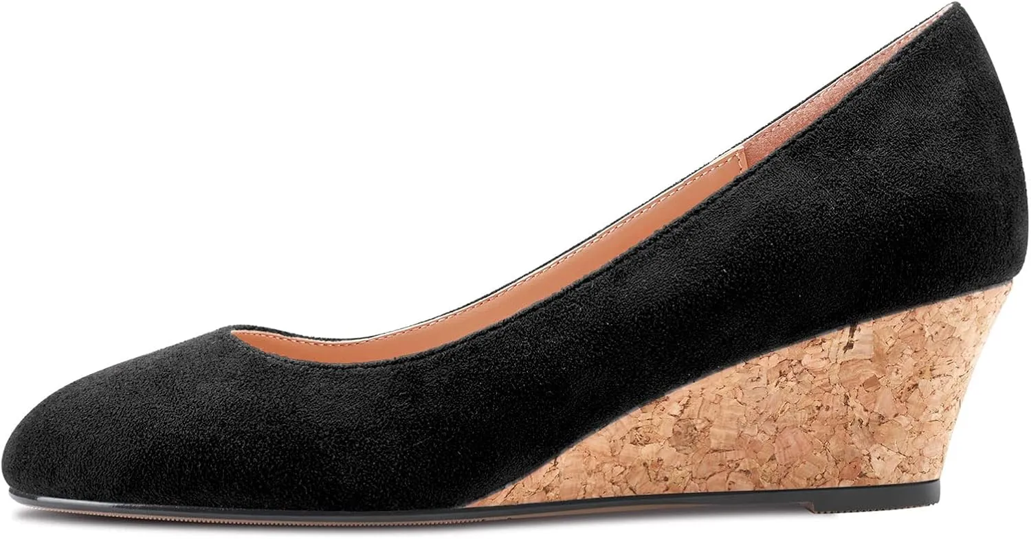 Saekcted Women Chunky Block Wedge Heel Close Square Toe Slip-on Pumps Classic Cute Dress Party 2.0 Inches Heels Shoes