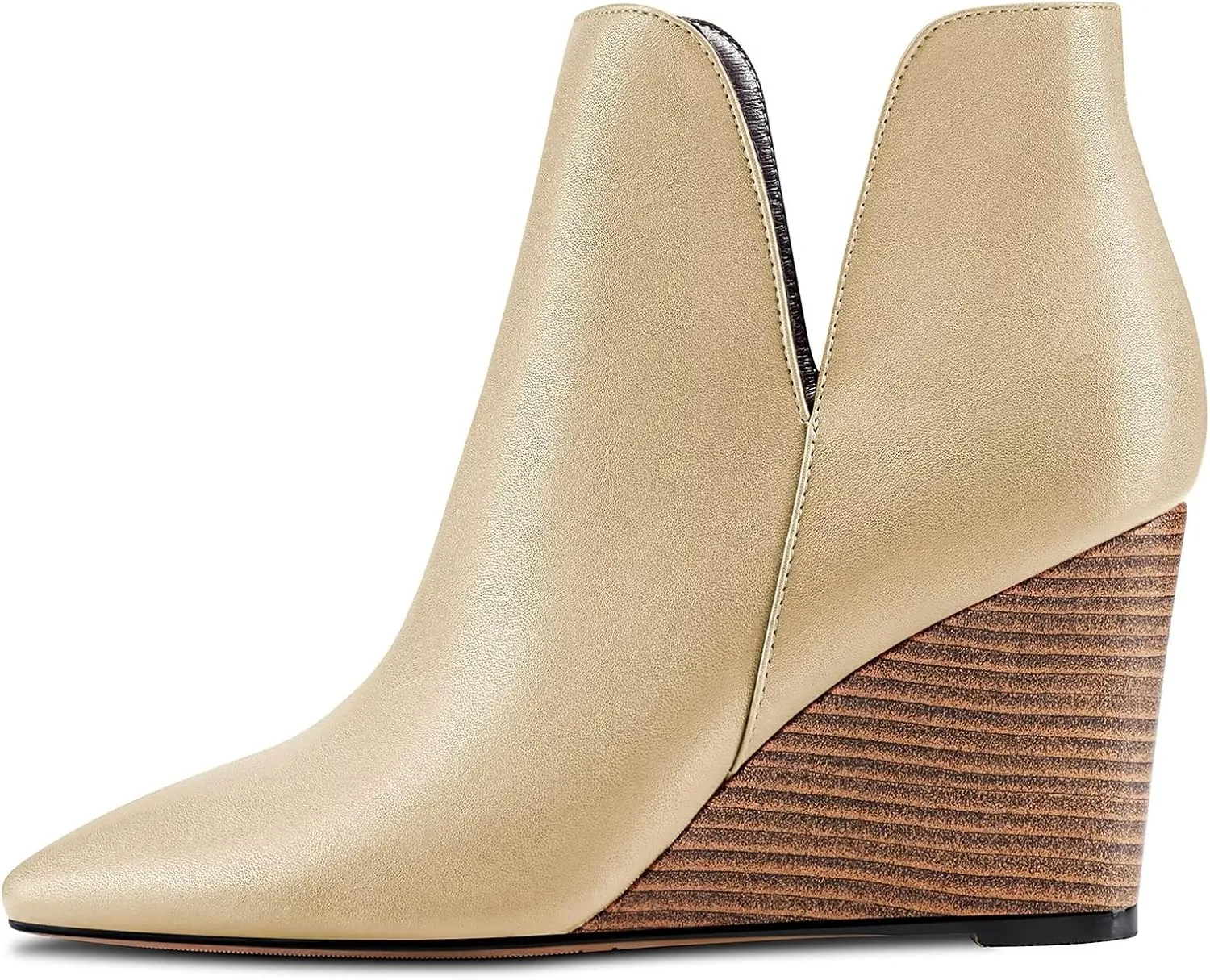 Saekcted Women High Wedge Heel Close Pointed Toe Ankle Boots Short Bootie Two-Piece Classic Slip-on Shoes