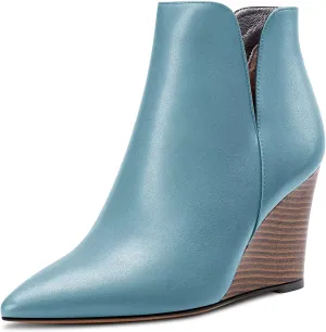 Saekcted Women High Wedge Heel Close Pointed Toe Ankle Boots Short Bootie Two-Piece Classic Slip-on Shoes