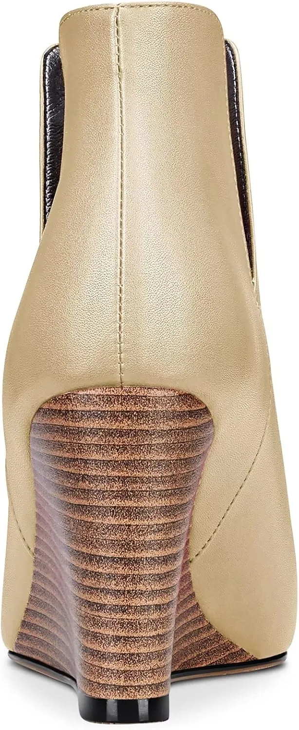 Saekcted Women High Wedge Heel Close Pointed Toe Ankle Boots Short Bootie Two-Piece Classic Slip-on Shoes