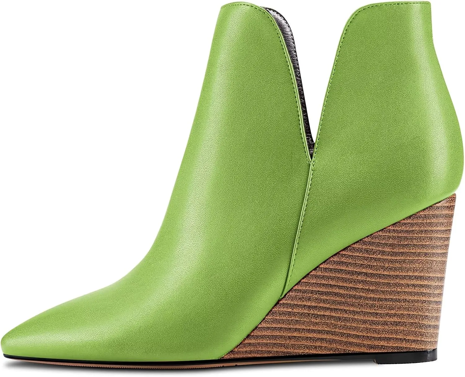 Saekcted Women High Wedge Heel Close Pointed Toe Ankle Boots Short Bootie Two-Piece Classic Slip-on Shoes
