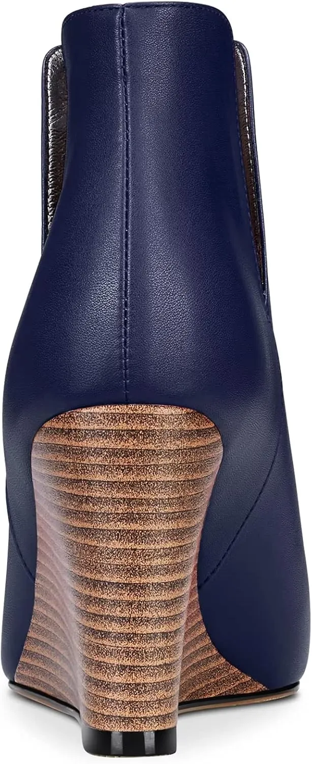 Saekcted Women High Wedge Heel Close Pointed Toe Ankle Boots Short Bootie Two-Piece Classic Slip-on Shoes
