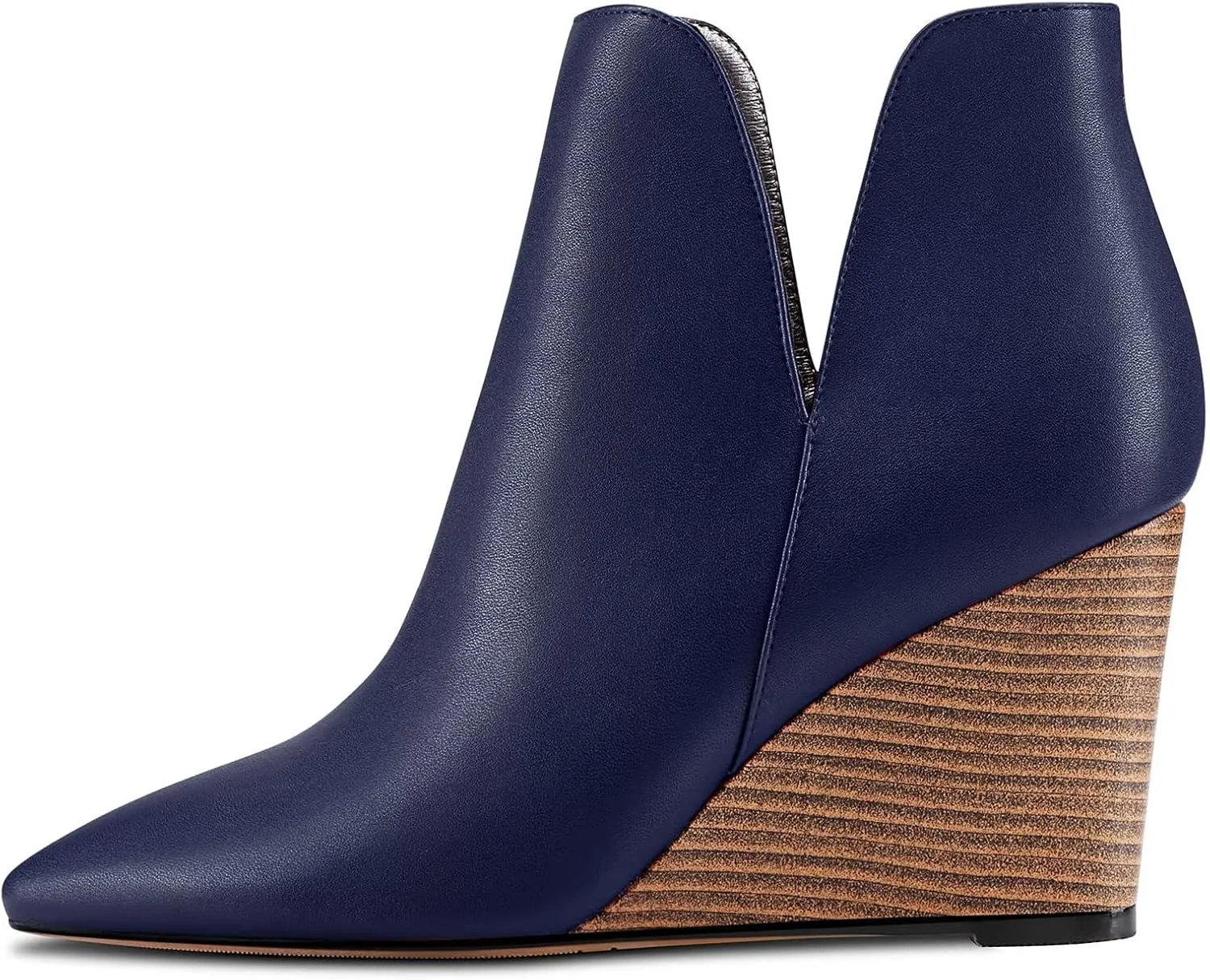 Saekcted Women High Wedge Heel Close Pointed Toe Ankle Boots Short Bootie Two-Piece Classic Slip-on Shoes