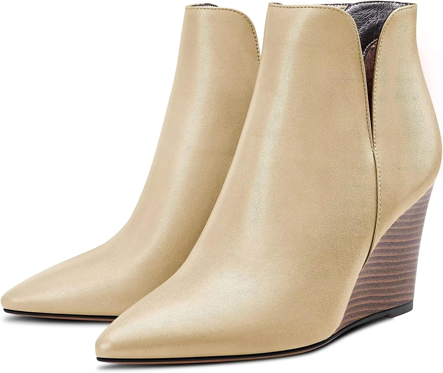 Saekcted Women High Wedge Heel Close Pointed Toe Ankle Boots Short Bootie Two-Piece Classic Slip-on Shoes