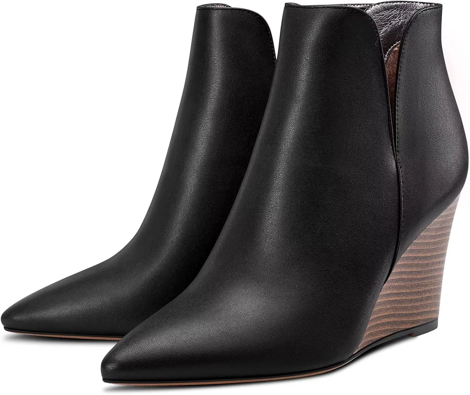 Saekcted Women High Wedge Heel Close Pointed Toe Ankle Boots Short Bootie Two-Piece Classic Slip-on Shoes