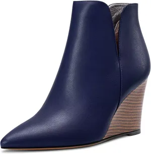 Saekcted Women High Wedge Heel Close Pointed Toe Ankle Boots Short Bootie Two-Piece Classic Slip-on Shoes