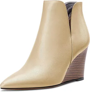 Saekcted Women High Wedge Heel Close Pointed Toe Ankle Boots Short Bootie Two-Piece Classic Slip-on Shoes