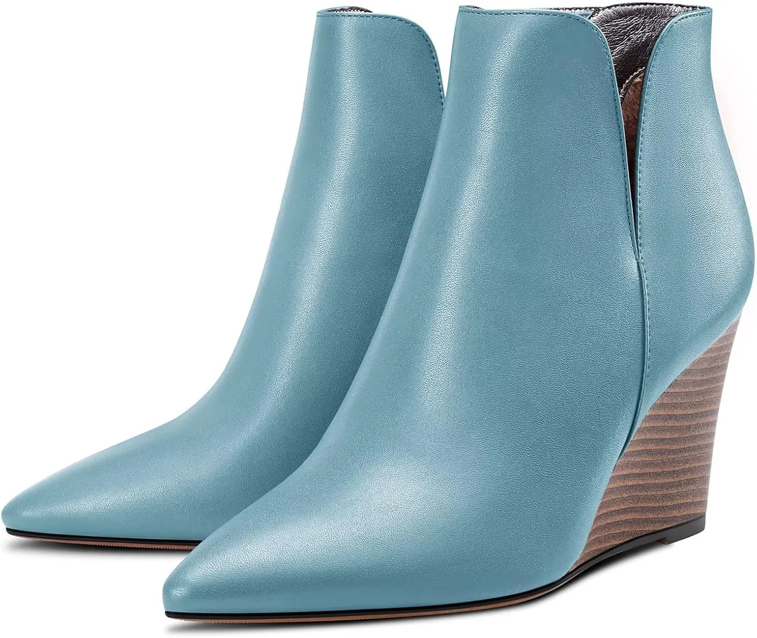 Saekcted Women High Wedge Heel Close Pointed Toe Ankle Boots Short Bootie Two-Piece Classic Slip-on Shoes