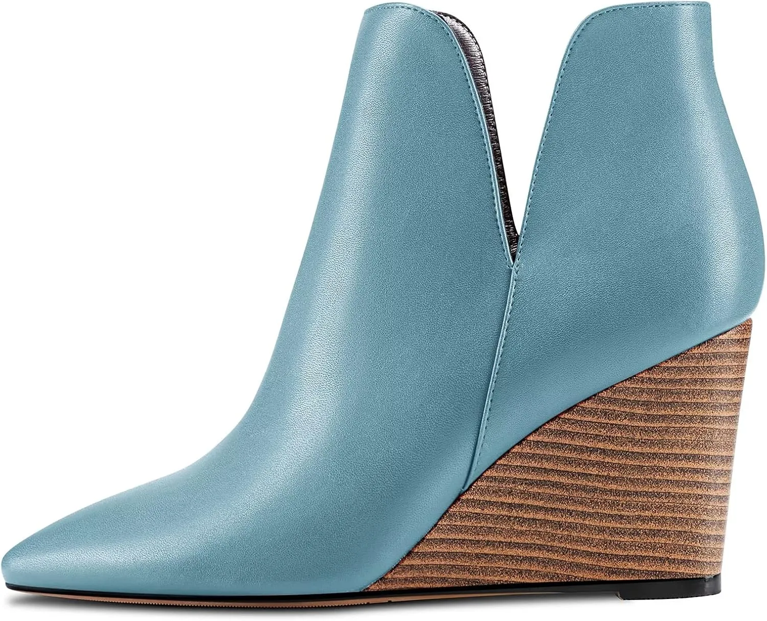 Saekcted Women High Wedge Heel Close Pointed Toe Ankle Boots Short Bootie Two-Piece Classic Slip-on Shoes