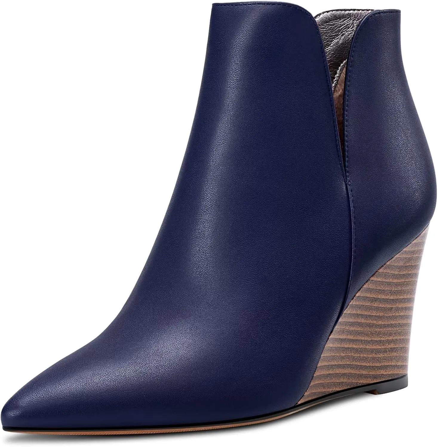 Saekcted Women High Wedge Heel Close Pointed Toe Ankle Boots Short Bootie Two-Piece Classic Slip-on Shoes