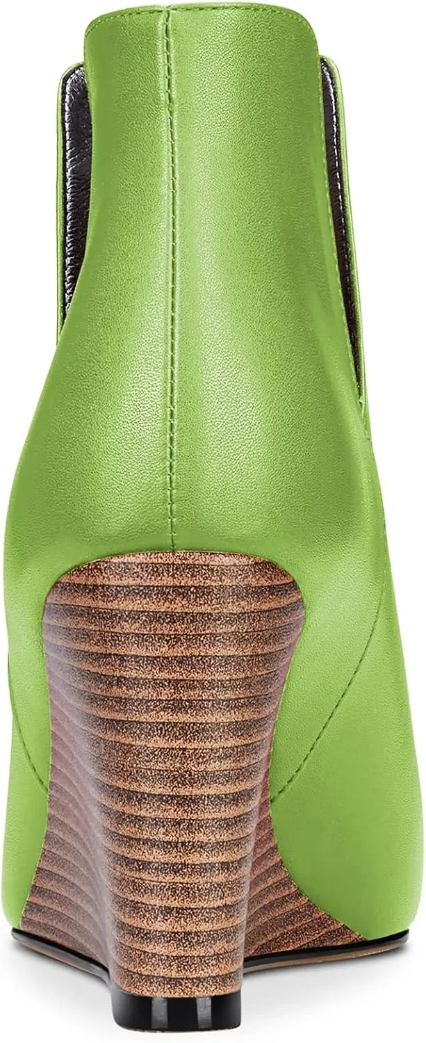 Saekcted Women High Wedge Heel Close Pointed Toe Ankle Boots Short Bootie Two-Piece Classic Slip-on Shoes