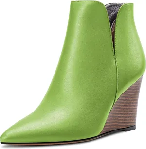 Saekcted Women High Wedge Heel Close Pointed Toe Ankle Boots Short Bootie Two-Piece Classic Slip-on Shoes