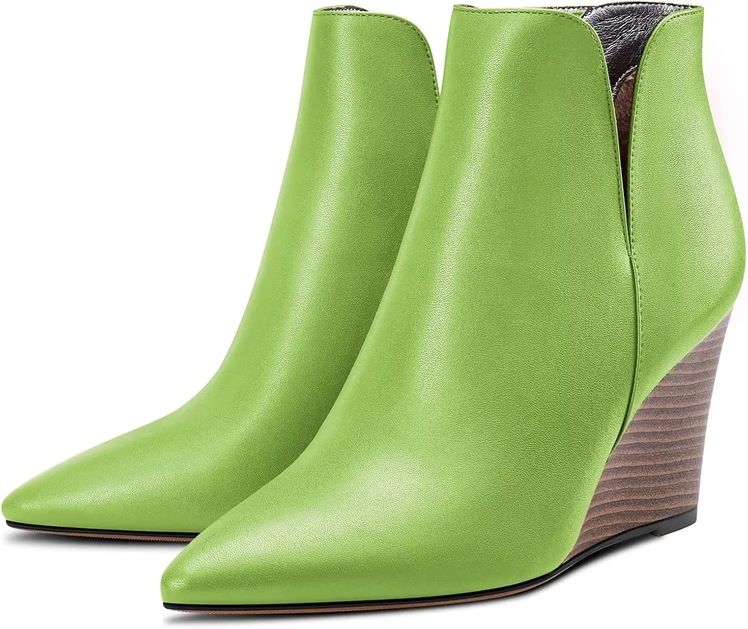 Saekcted Women High Wedge Heel Close Pointed Toe Ankle Boots Short Bootie Two-Piece Classic Slip-on Shoes