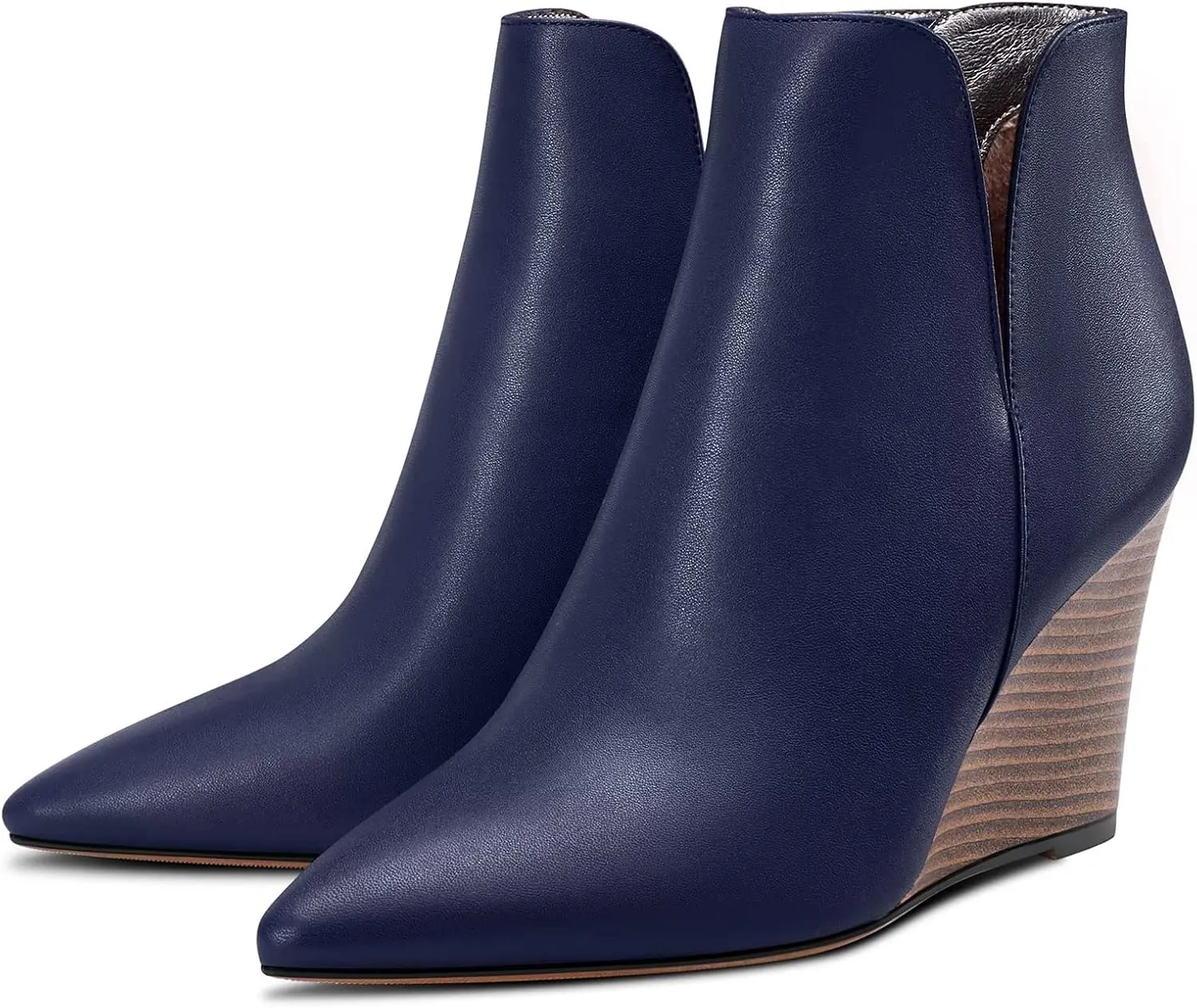 Saekcted Women High Wedge Heel Close Pointed Toe Ankle Boots Short Bootie Two-Piece Classic Slip-on Shoes