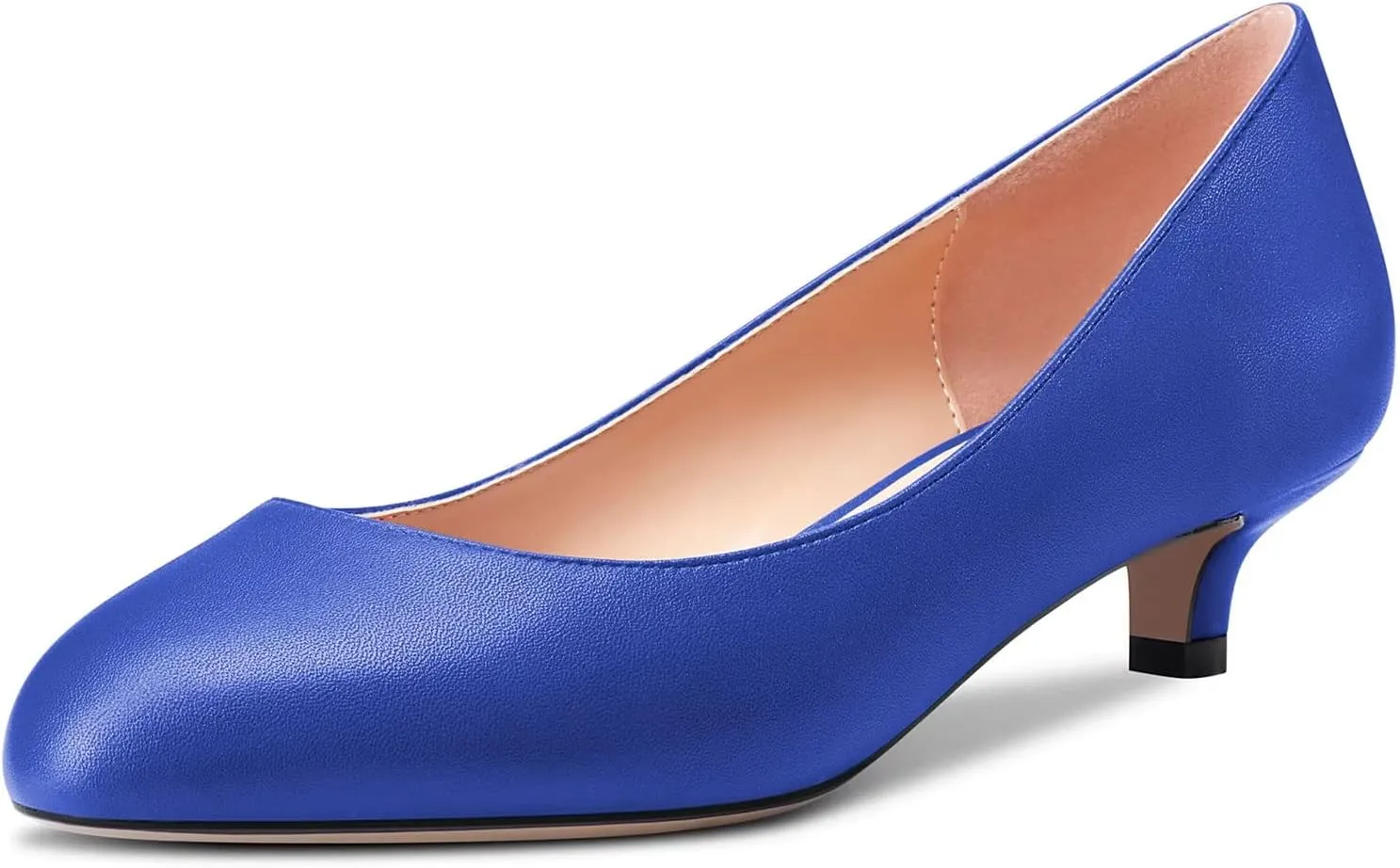 Saekcted Women Low Kitten Heel Round Toe Slip-on Pumps Wedding Cute 1.4 Inches Heels