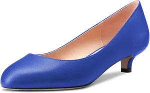 Saekcted Women Low Kitten Heel Round Toe Slip-on Pumps Wedding Cute 1.4 Inches Heels
