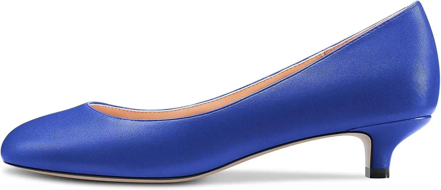 Saekcted Women Low Kitten Heel Round Toe Slip-on Pumps Wedding Cute 1.4 Inches Heels