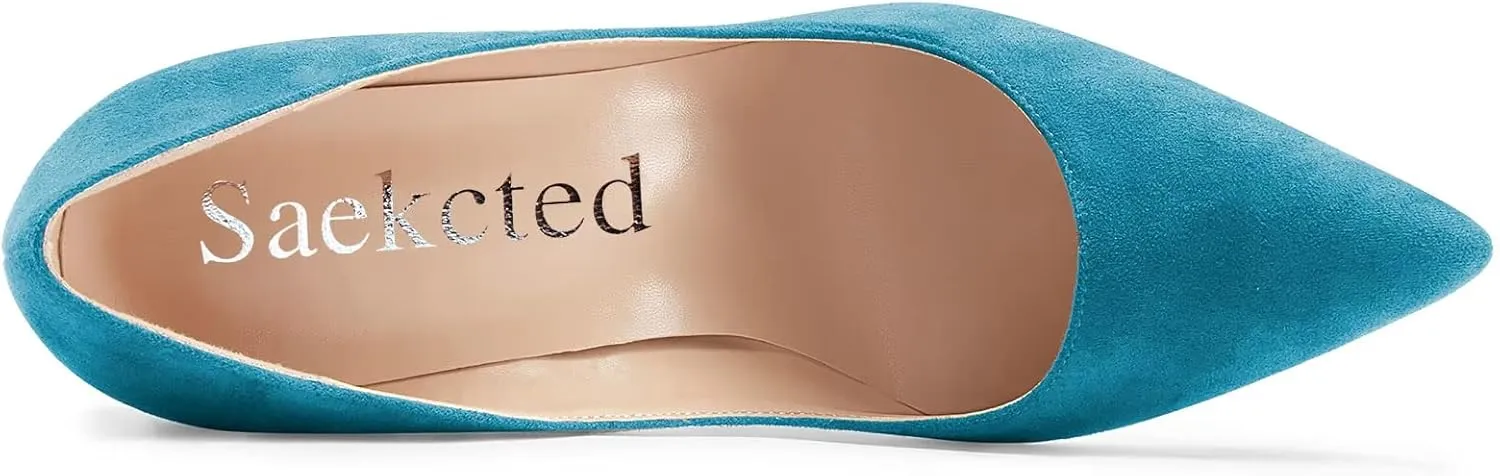 Saekcted Women Stiletto High Heel Close Pointed Toe Pumps Slip-on Wedding Sexy Dress Shoes