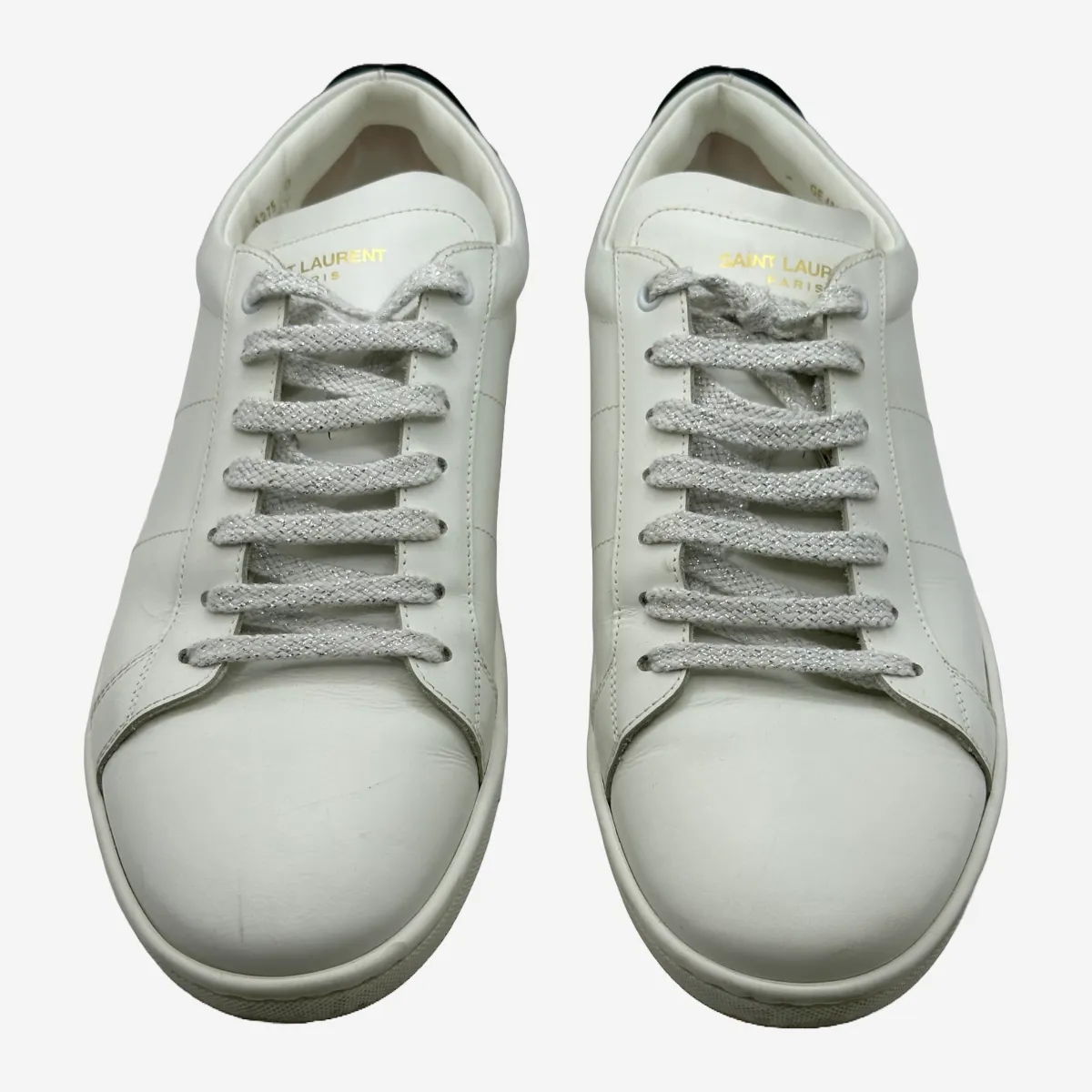 Saint Laurent men's white leather lips sneakers
