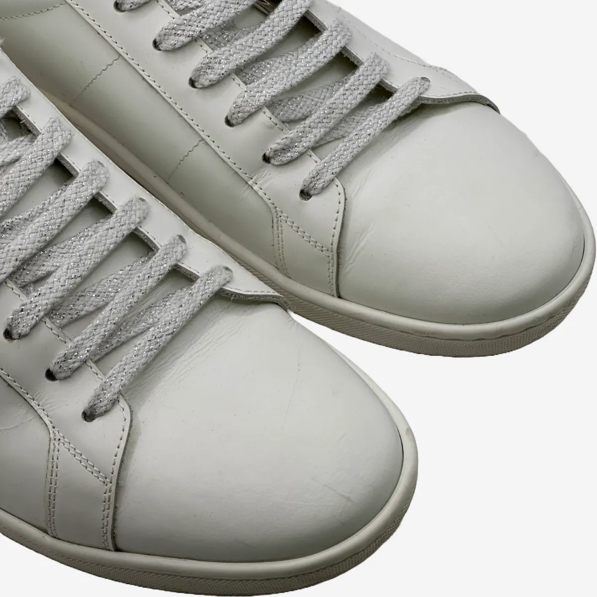 Saint Laurent men's white leather lips sneakers