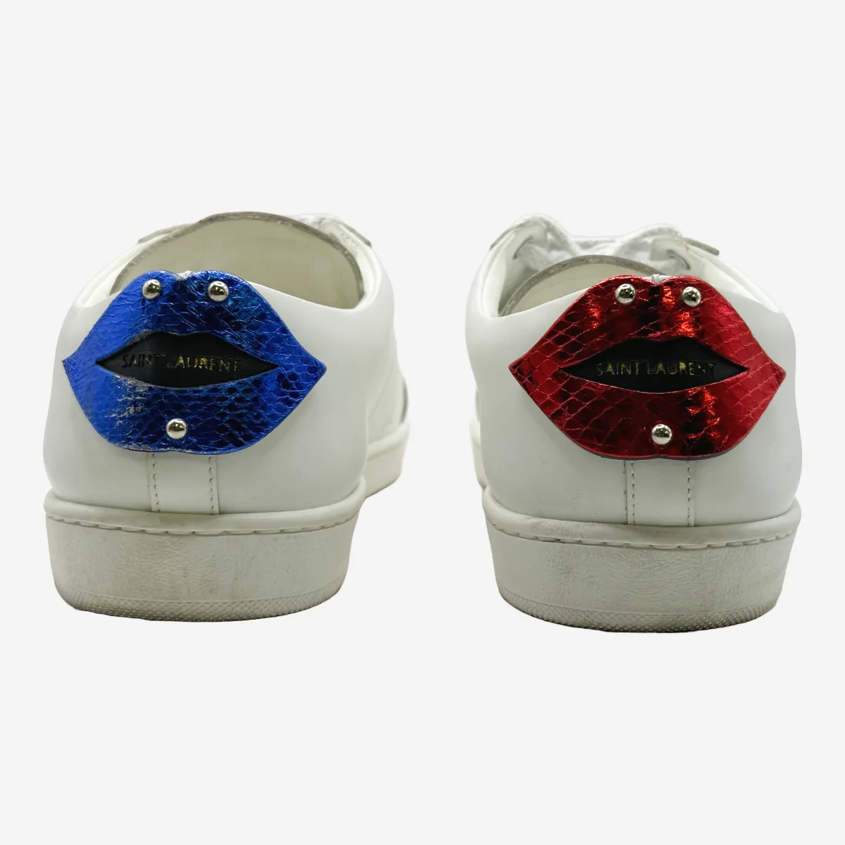 Saint Laurent men's white leather lips sneakers