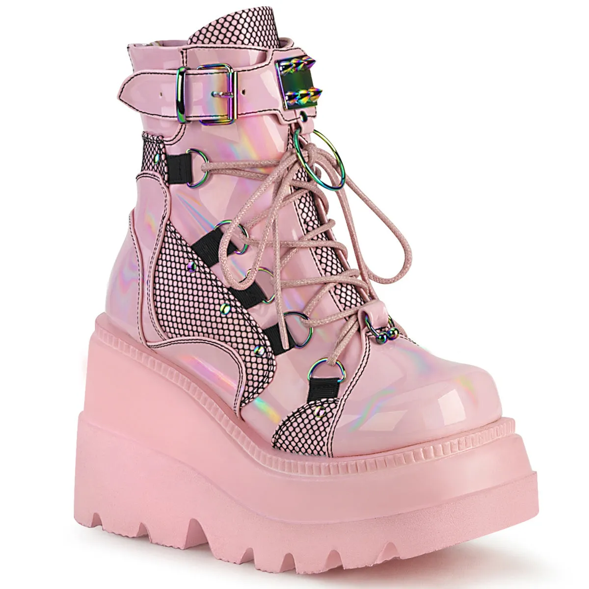 SHAKER-60 DemoniaCult Baby Pink Hologram Sexy Women's Ankle Boots (Alternative Footwear)
