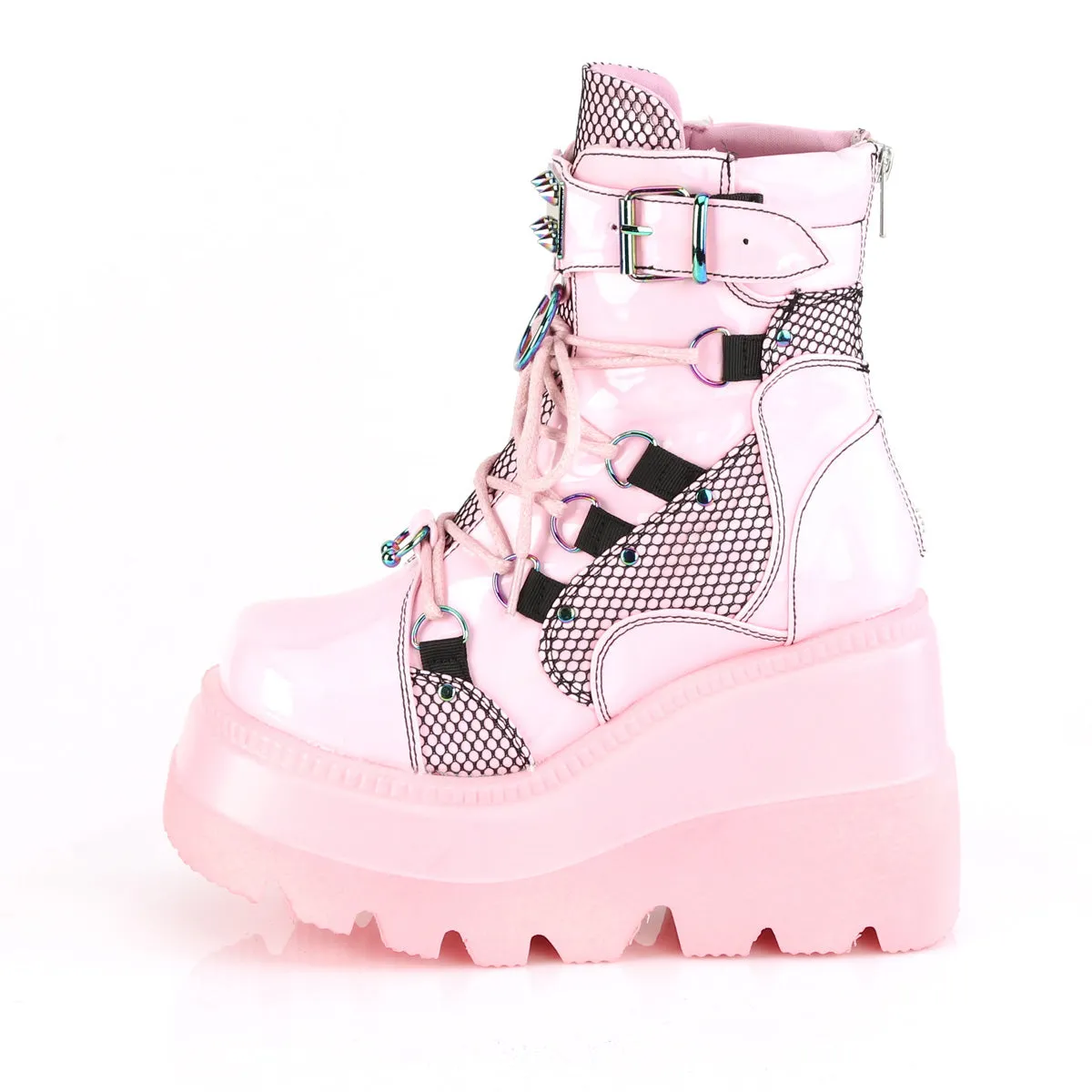 SHAKER-60 DemoniaCult Baby Pink Hologram Sexy Women's Ankle Boots (Alternative Footwear)