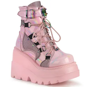 SHAKER-60 DemoniaCult Baby Pink Hologram Sexy Women's Ankle Boots (Alternative Footwear)