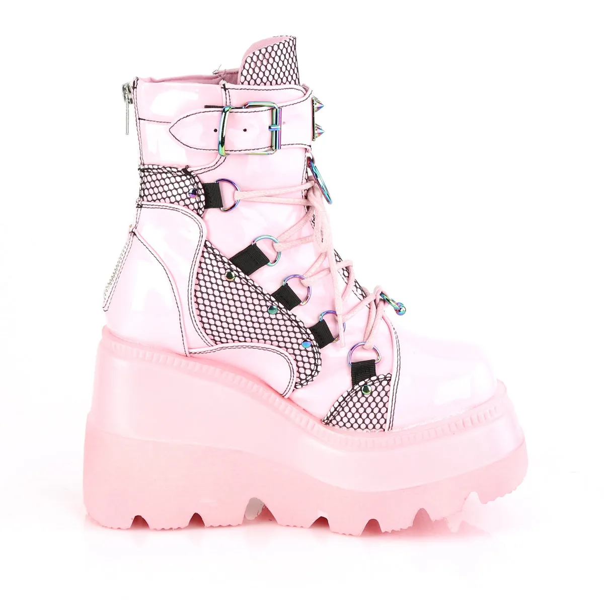 SHAKER-60 DemoniaCult Baby Pink Hologram Sexy Women's Ankle Boots (Alternative Footwear)