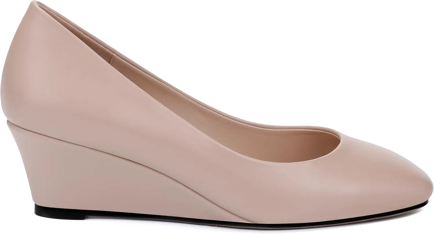 SHOWFOREST Women's Wedge Low Heels Square Toe Slip-on Comfortable Dress Pumps Shoes