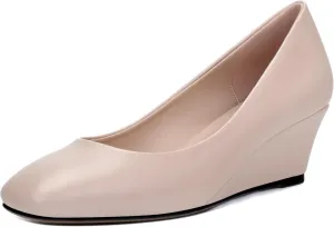 SHOWFOREST Women's Wedge Low Heels Square Toe Slip-on Comfortable Dress Pumps Shoes