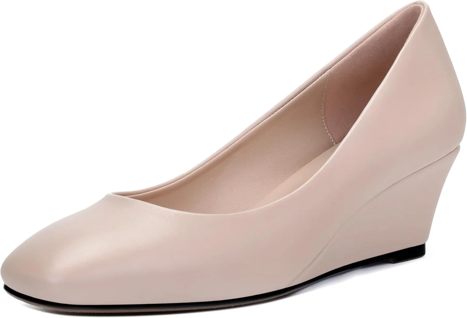 SHOWFOREST Women's Wedge Low Heels Square Toe Slip-on Comfortable Dress Pumps Shoes