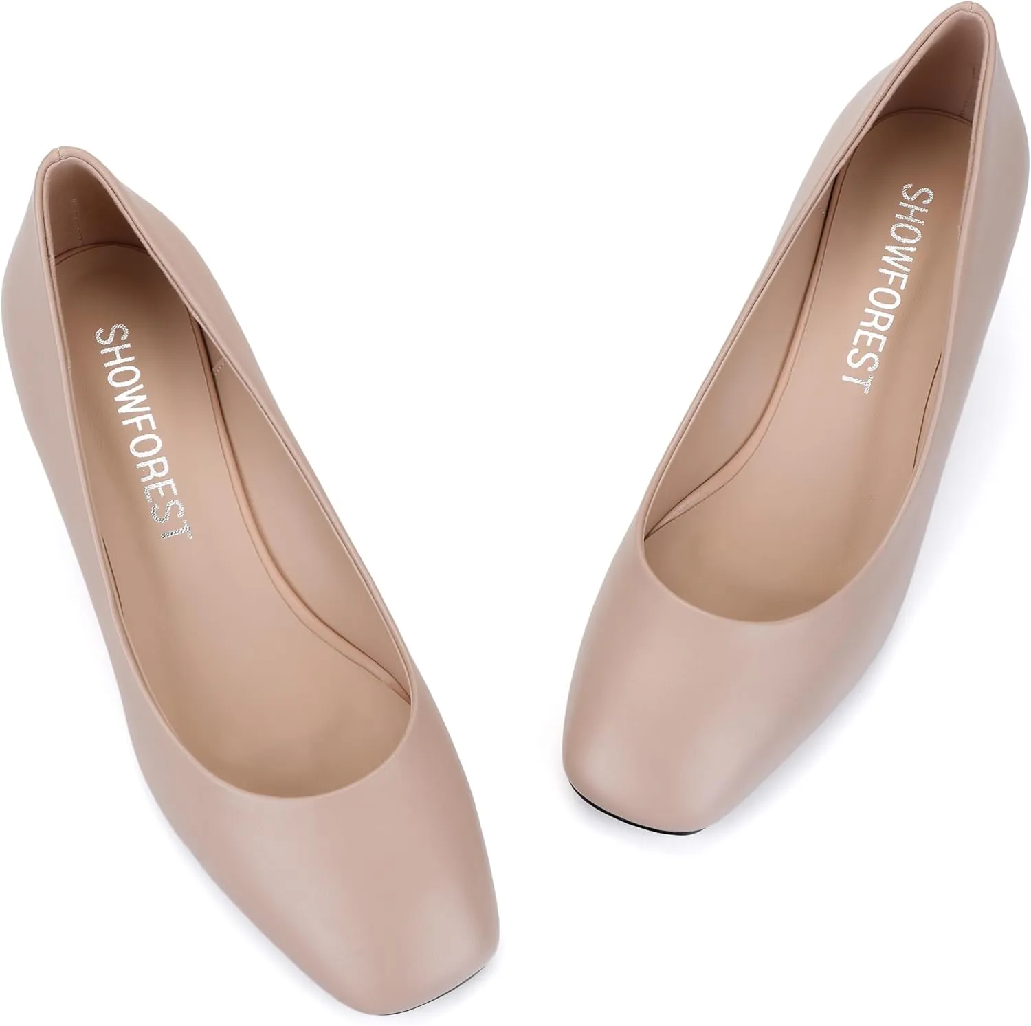 SHOWFOREST Women's Wedge Low Heels Square Toe Slip-on Comfortable Dress Pumps Shoes