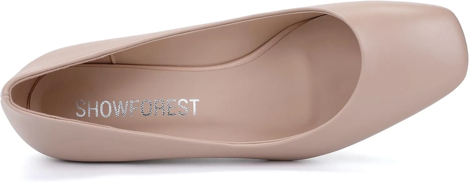 SHOWFOREST Women's Wedge Low Heels Square Toe Slip-on Comfortable Dress Pumps Shoes