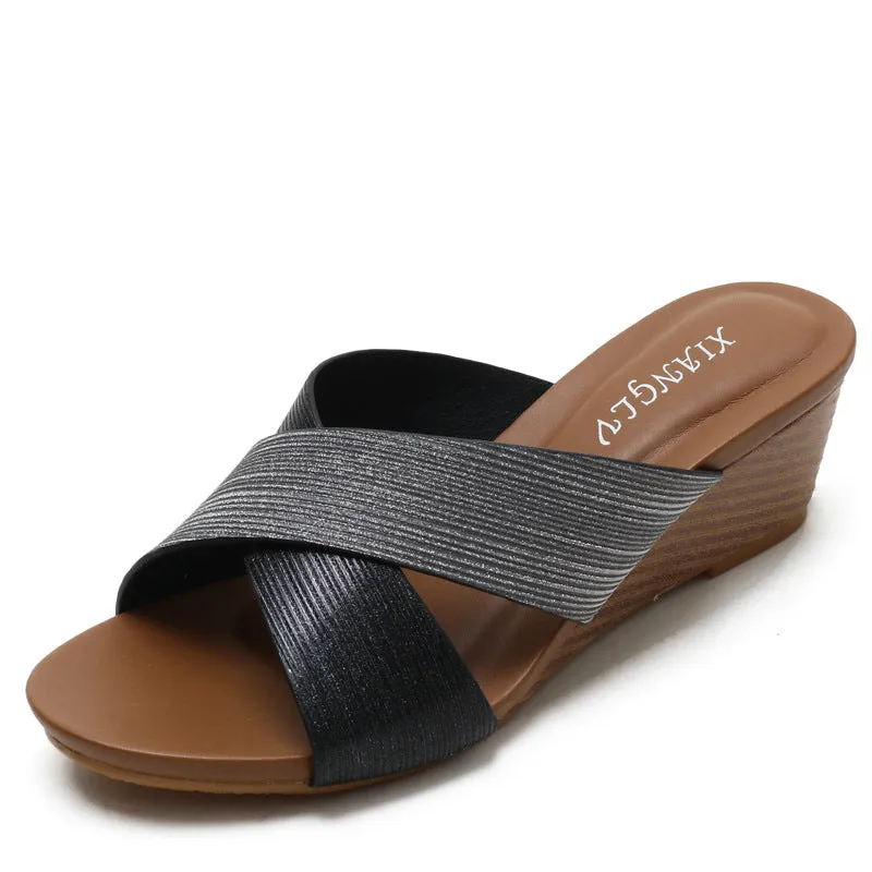 SIKETU | Women's Sparkly Wedges Criss-Cross Sandals