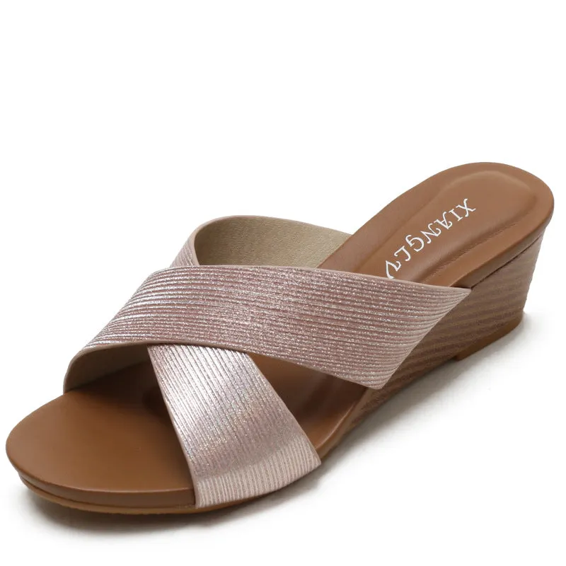 SIKETU | Women's Sparkly Wedges Criss-Cross Sandals